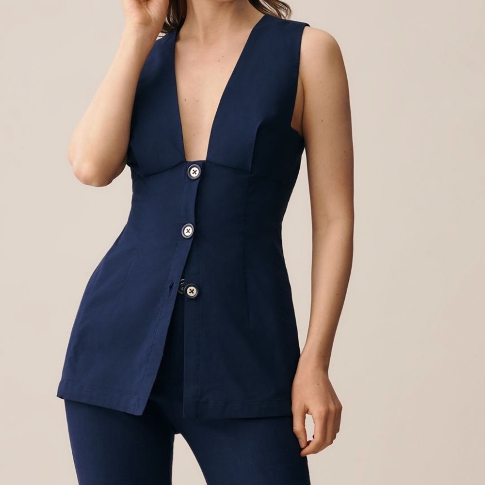 Anthropologie Maeve Vest Deep V Button Front Navy SIZE XL NEW - Picture 3 of 10